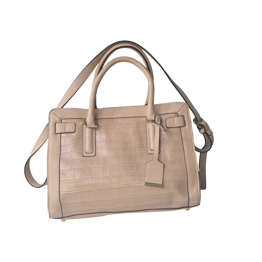 Merona Blush Beige Croc Embossed Faux Leather Satchel Handbag Gold Hardware